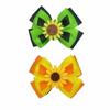 Green & Yellow Sunflower Bow Hair Clip - Double Layer Ribbed Party Headwear
