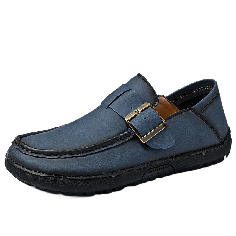 Men's British Style Genuine Leather Casual Slip-On Loafers - Soft Sole, Breathable & Matte Finish