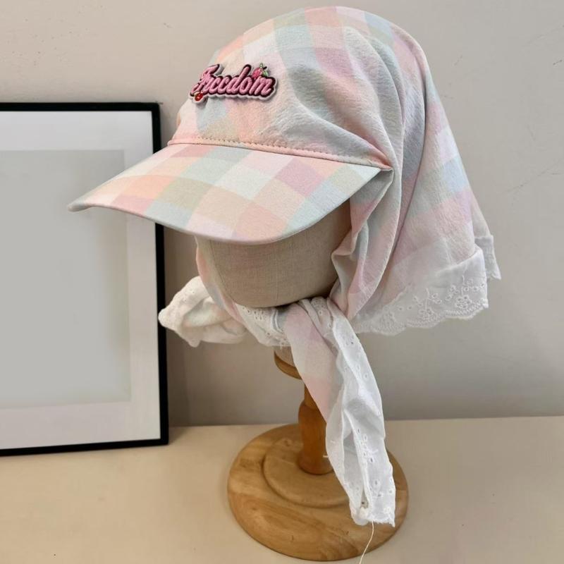 Stylish Plaids Headscarf Hat Unisex Sun Protecting Hat Embroidered Sunscreen Hat for Outdoor Enthusiasts