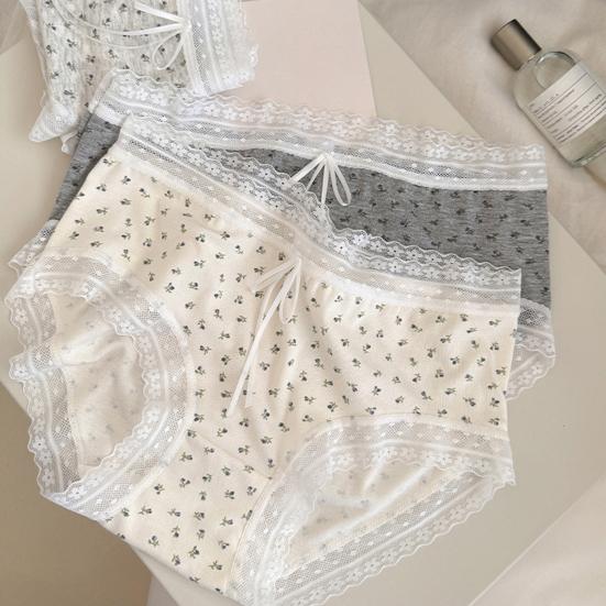 Damunderkläder i bomull med spetskant och blommigt tryck, sömlösa hipster-trosor, mjuka, söta, andningsbara trosor