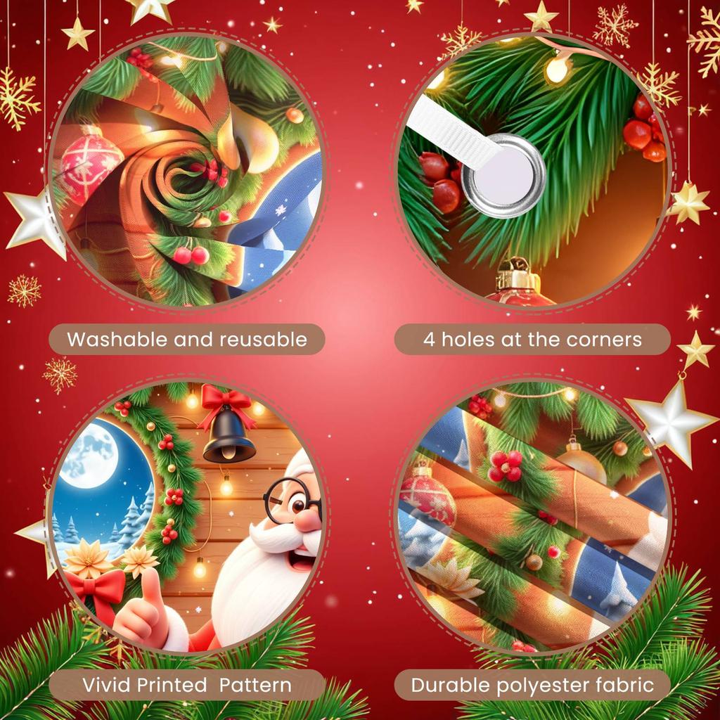 Festive Banner Green Pine Santa Claus Banner Winter Banner Bell For Family Party Winter Festival Indoor Celebration
