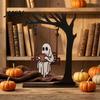 Sturdy Reusable Holiday Decoration Halloween Ghost on A Swing Reading Figurine, Spooky Wooden Centerpiece Decorative with Cup for Home Nook Bookshelf