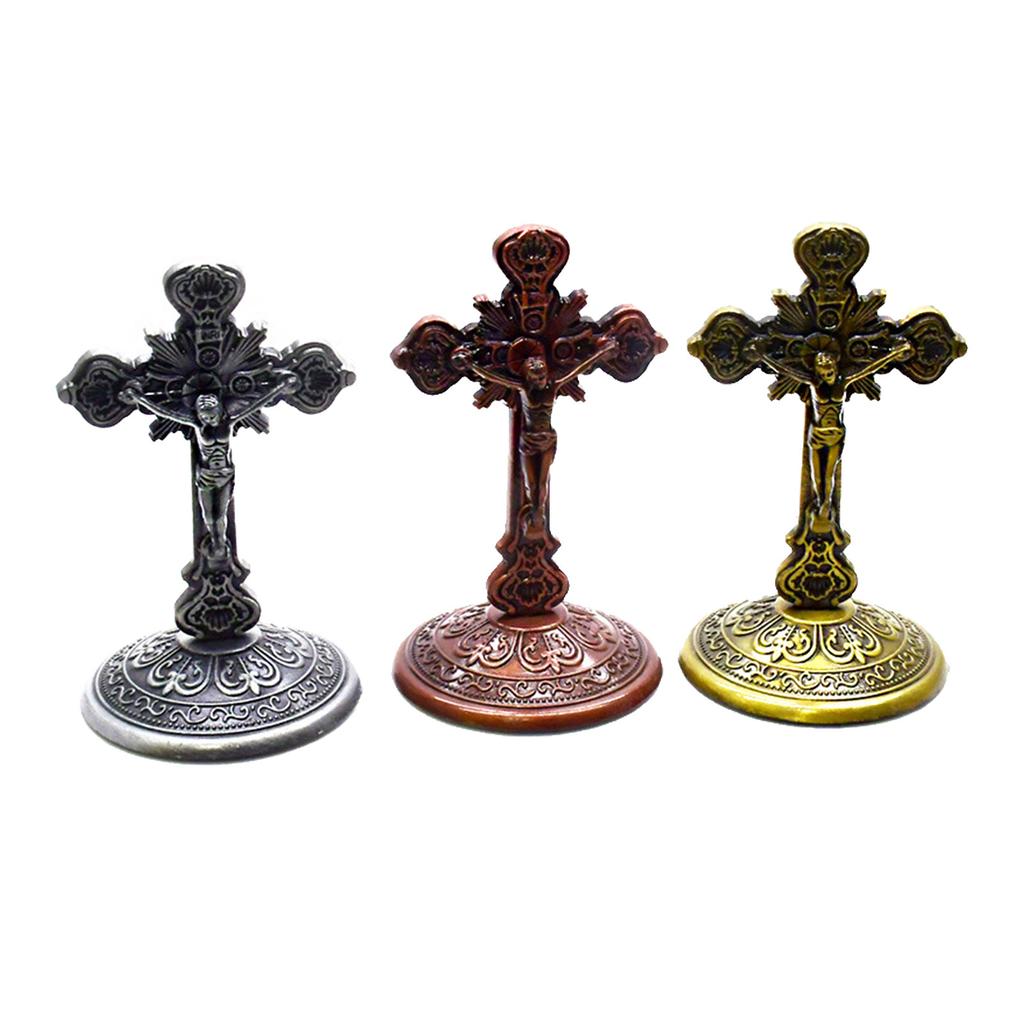 Beautiful Zinc AlloyTabletop Crucifix Cross Statue with Base Perfect for Home and Office Decoration Fine Craftsmanship