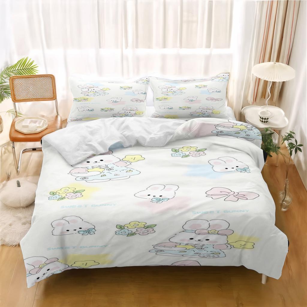 Cartoon Rabbit Duvet Cover Anime Luxury Bedding Set Children Grade A Printed Queen Size Home Modern