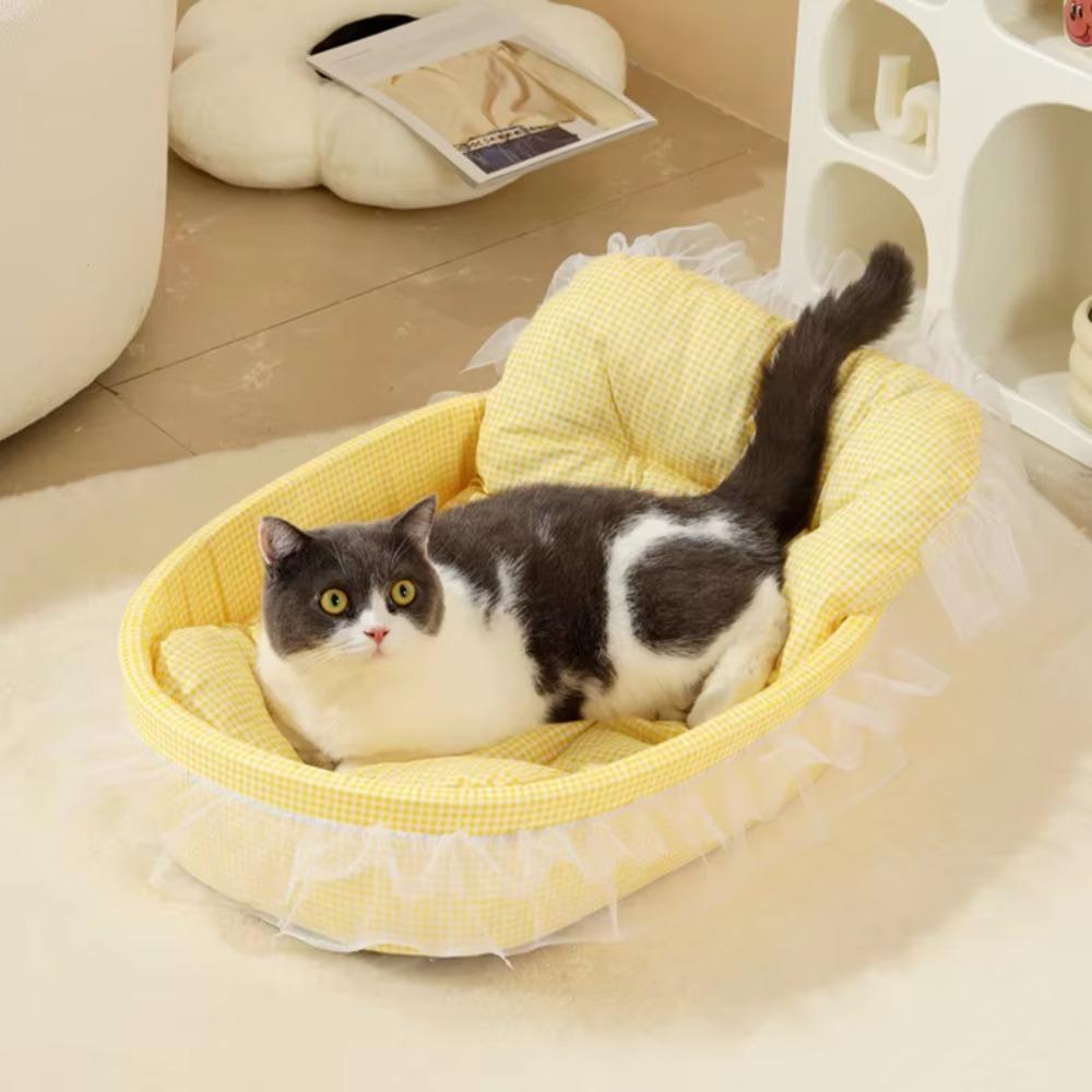 Łóżko dla zwierząt domowych z koronką i kokardą 60cm Łóżko dla kota Koszyk Urocze gniazdo dla zwierząt Pies