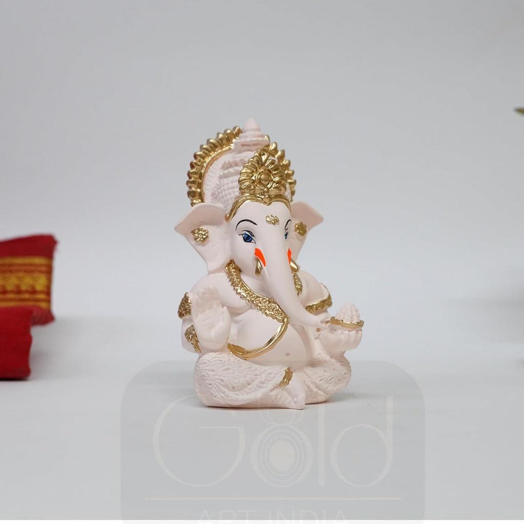 Ceramic Ganesha Ivory Peach with Gold Jewelry Finish | Vinayaka Murti for Home Decor | Ganpati for Car Dashboard