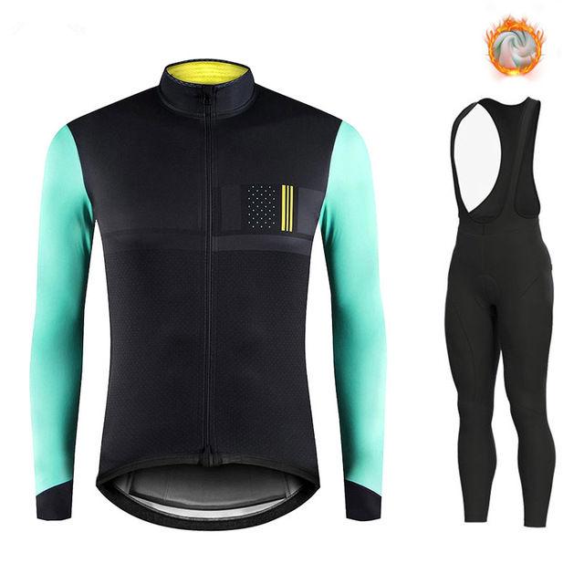 Warm 2024 Winter Thermal Fleece Cycling Men's Jersey Suit Outdoor Riding Bike MTB Clothing Bib Pants Set Spain Maillot Ciclismo