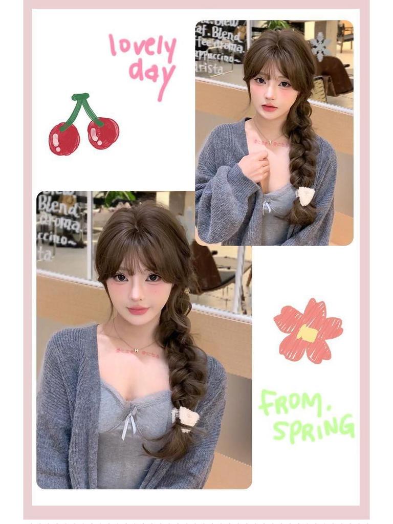 Net Sensation Tea Tea Wig: Brightening Milk Tea Gray-Brown, Korean Style with Big Waves, Elegant Face-Slimming, Realistic Full Head for Women