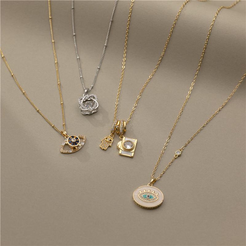 Green Enamel Eye Series Copper Necklace with 18K Gold Zirconia and Diamonds