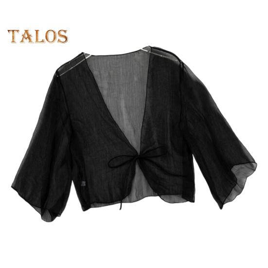 

Женский прозрачный шифоновый кардиган с прозрачным свободным топом с завязками спереди, элегантная шаль в стиле ретро для отдыха, пляжная повседневная одежда чёрный