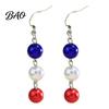 Dangle Drop Earrings 1 Pair Independence Day for Women, Red White Blue Beads European American Style Earrings, 4th of July Patriotic Jewelry Memorial