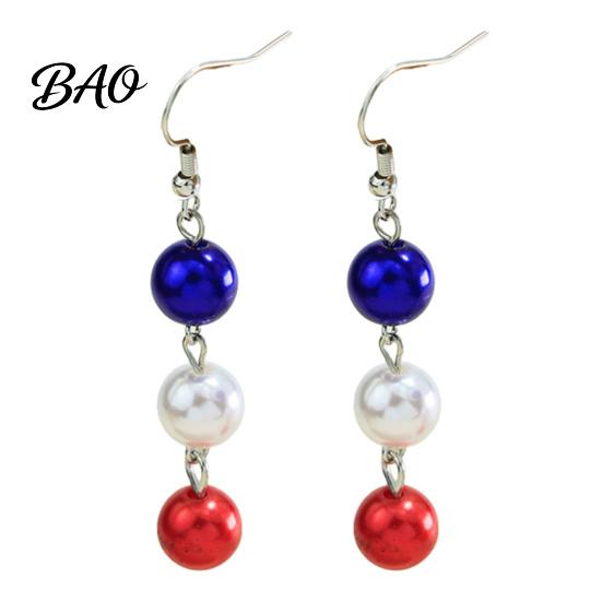 Dangle Drop Earrings 1 Pair Independence Day for Women, Red White Blue Beads European American Style Earrings, 4th of July Patriotic Jewelry Memorial