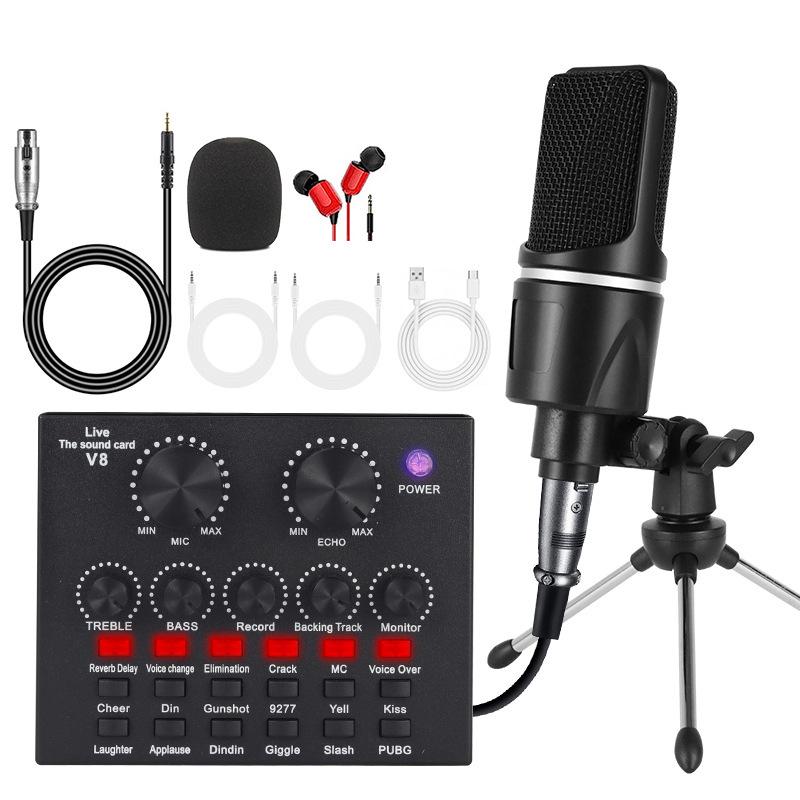 X1 English Sound Card Set: Live Broadcast, Desktop Tripod, Mobile & Computer Singing/Recording
