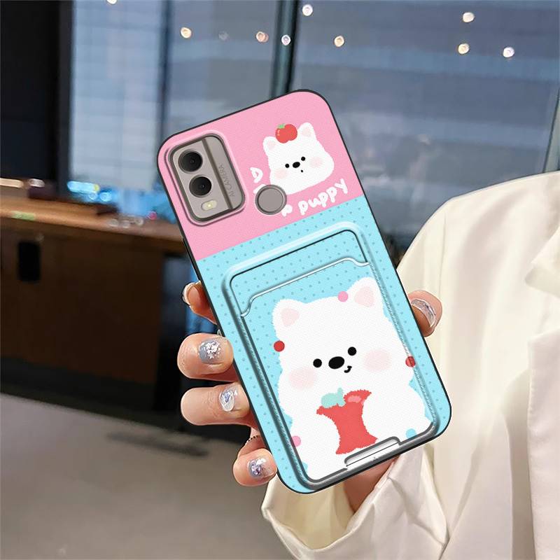 Full wrap Anti-dust Phone Case For Nokia C22 Silicone Dirt-resistant Cute Cartoon Card sleeve Cover TPU Card slot
