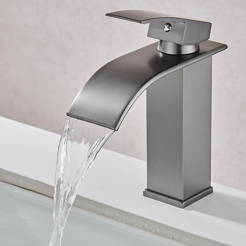 Waterfall Faucet Modern Luxury Wash Basin Sink Waterfall Mixer Stainless Steel Dressing Basin Faucet Brushed Gun Grey
