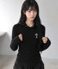 DAMISH Cross Embroidered Ribbed Hoodie_Black