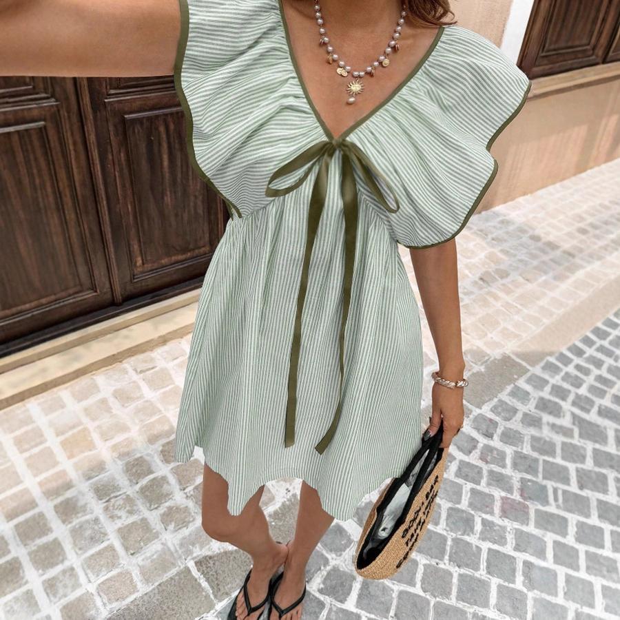 Women's Summer New V-Neck Ruffled Sleeve Dress