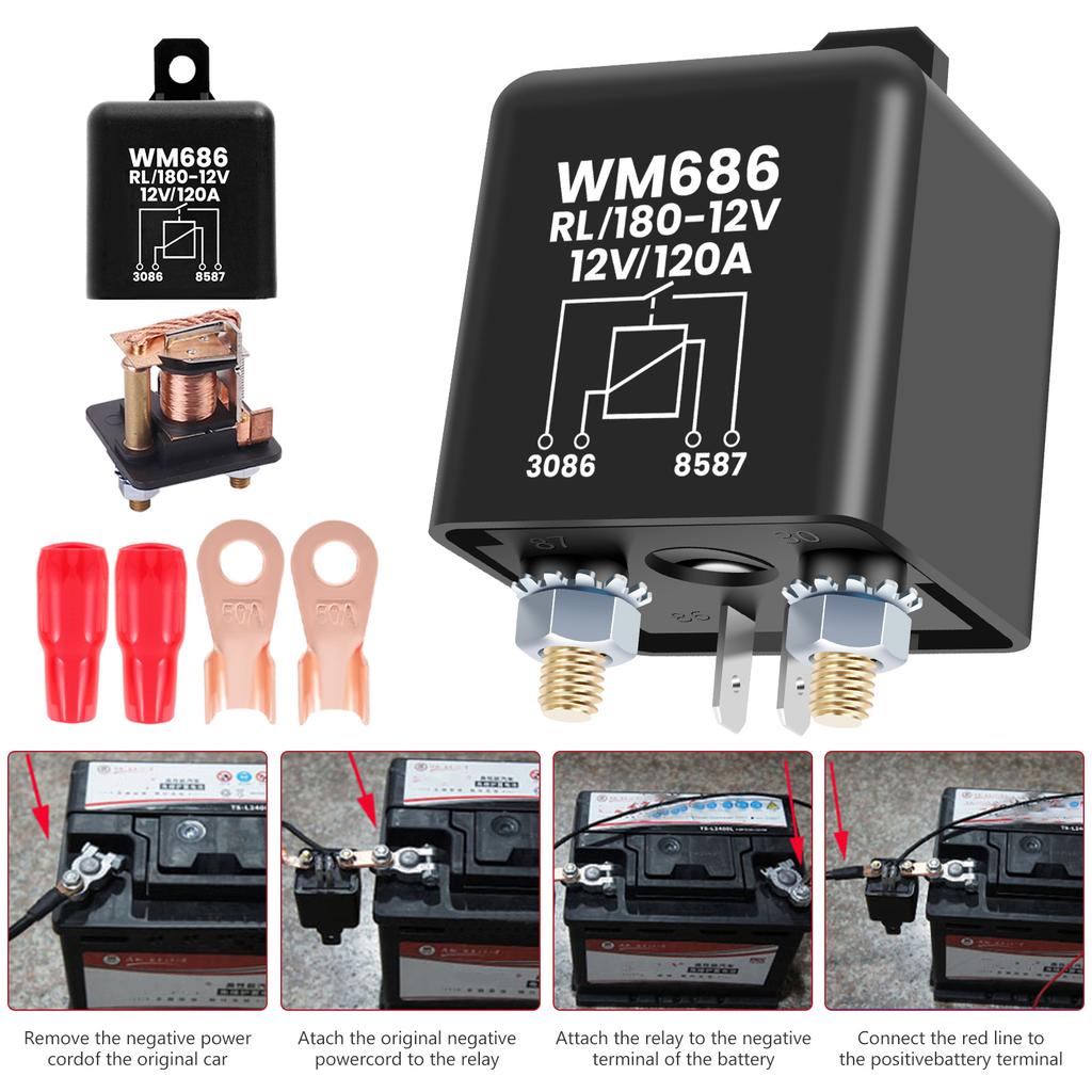 Relay Switch 4 Pin 12V 120A High Current Starter Relay High Power On/Off Conductivity Continuous Duty Relay Car Accessories