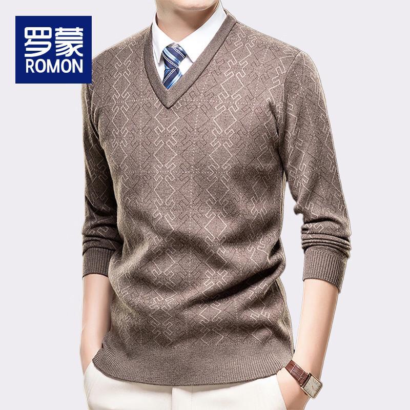 ROMON Men's Thick V-Neck Knitted Sweater