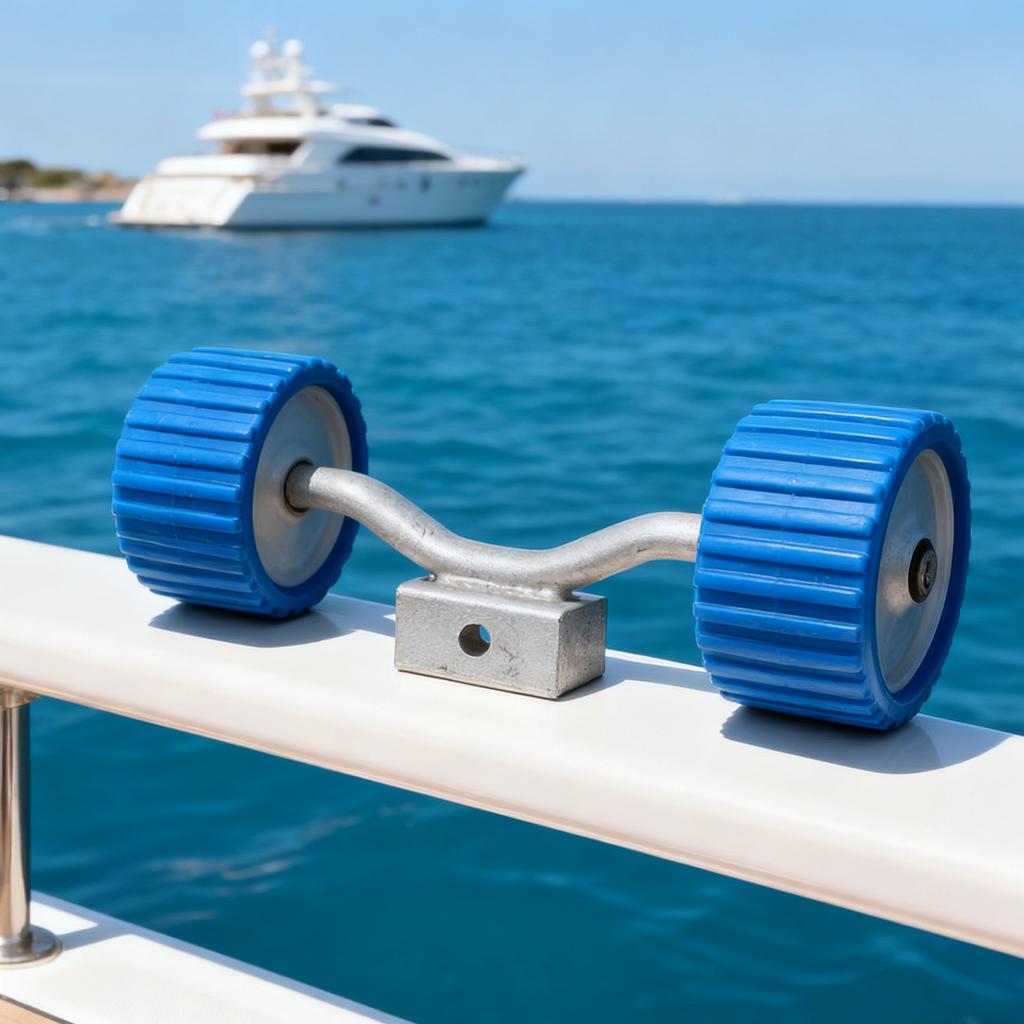 Adjustable Keel Support Rollers For Yacht Trailers Featuring Anti Skid Rubber Surfaces And Steel Brackets