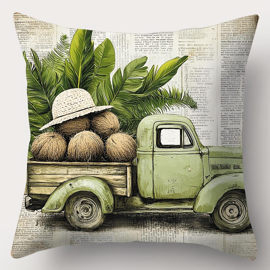Tropical Print Cushions With Palm Tree And Truck Design Polyester pillowcase, sofa decorative cushion cov Headboard Pillow