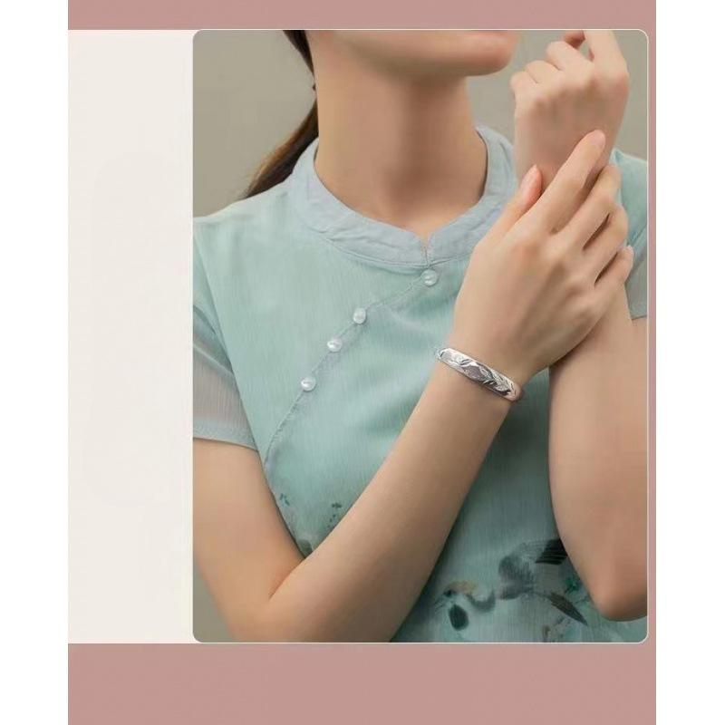 Zuyin S999 Flat Belly Flower Vine Branch Pushing and Pulling Bracelet, Female Blossom Like Brocade Pure Silver Bracelet