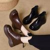 Women's Boots for Autumn and Winter 2025  New Round Toe Sponge Sole Retro Women's Boots with Shiny Surface and Plush