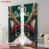 2pcs  2D plane printing Curtains Digital Printed Winter Black Cat Versatile Polyester Fabric (without rod) Holiday Ldeal for