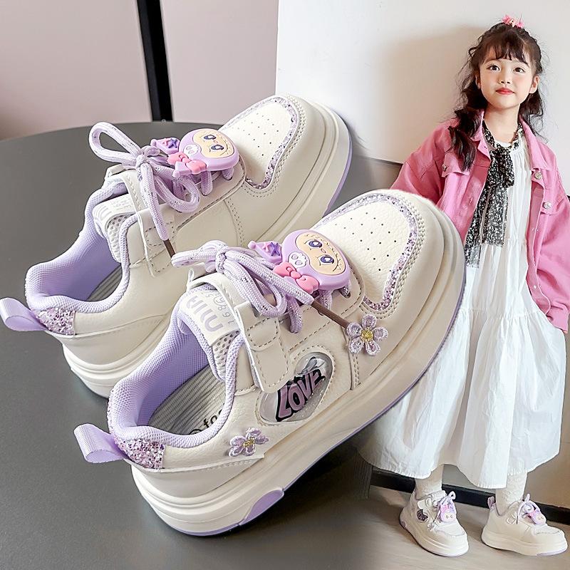 Girls sports shoes fashion cartoon board shoes 2025 autumn new girls little white shoes children breathable casual shoes tide