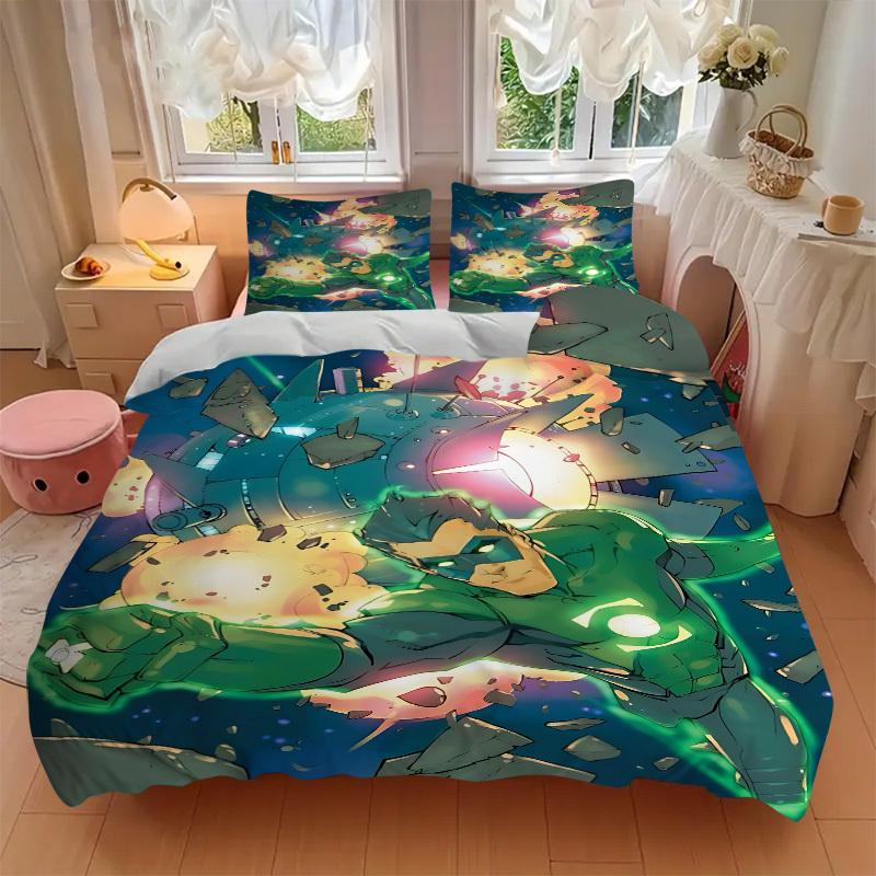 3pcs Green Lantern Ring Cover Set,Soft Comfortable Duvet Cover,Guest Room (1*Duvet Cover + 2*Pillowcases, Without Core) Yy251024079