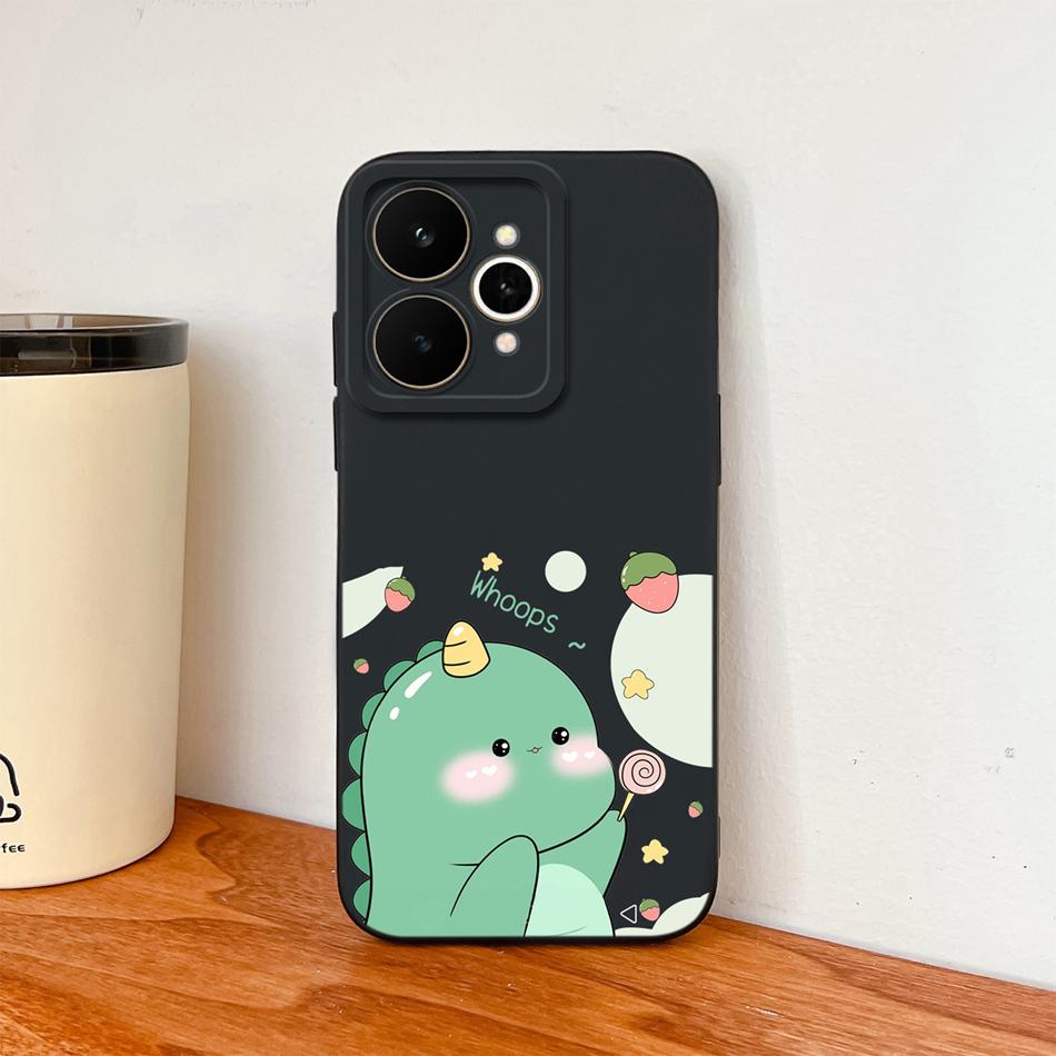 Cartoon Case For Realme 15 Pro Cute Dinosaur Liquid Silicone Lens Protection Back Cover Soft Phone Cases For Realme 15Pro 5G