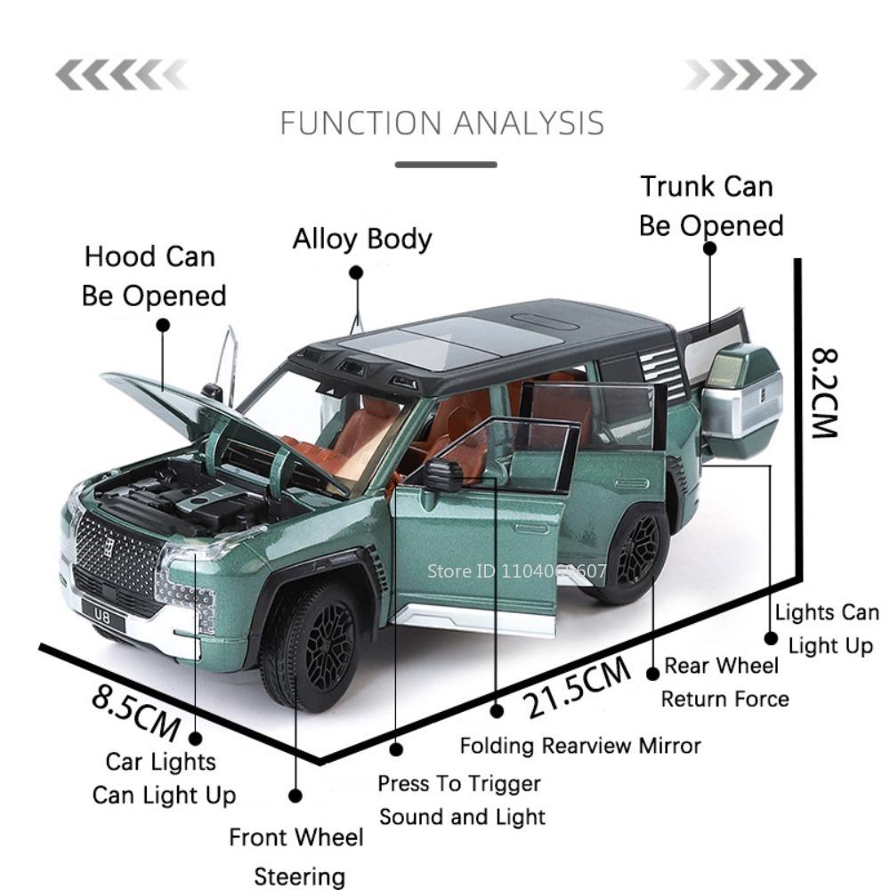 1:24 BYD Looking At Up U8 Model SUV Car Toys Alloy Diecast Pull Back 6 Doors Opened Sound Light Off-road Vehicle For Boys Gifts