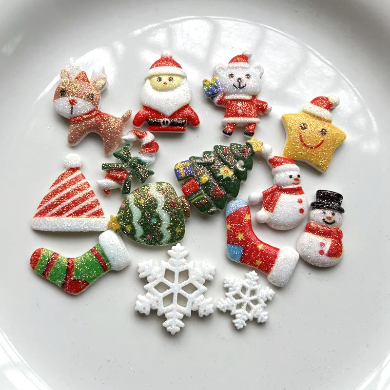 Cute resin Christmas snowflake Collection Cartoon Flat Back Cabochon Scrapbook Kawaii DIY Embellishments Accessories