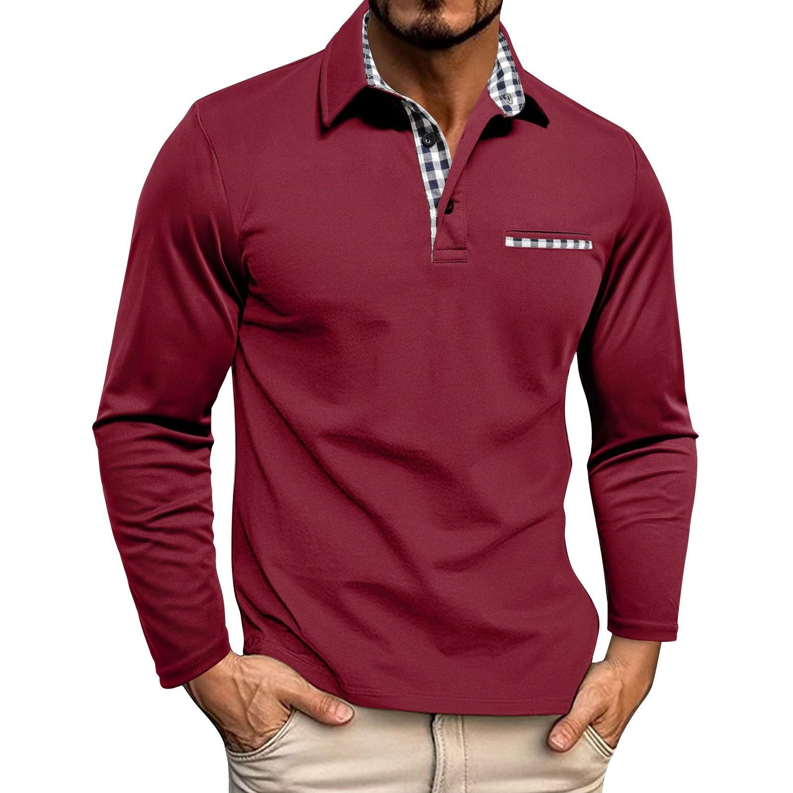 Men s Spring Solid Color Long Sleeve Lapel Shirt Men s Casual Fashion Shirt M винный