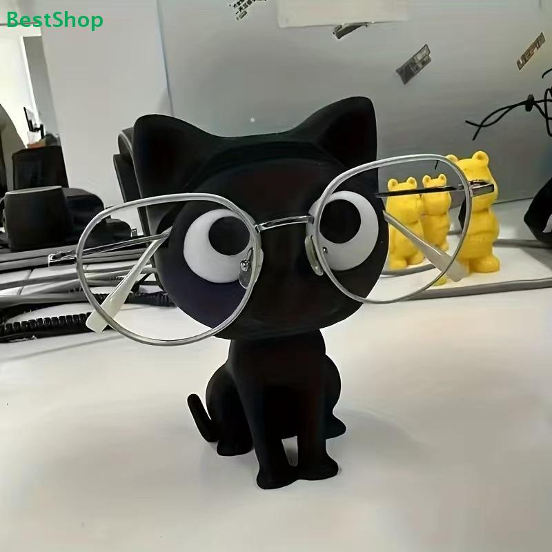 Minimalist Black Cat Eyeglass Holder – Quirky Animal Figurine for Sunglasses & Reading Glasses