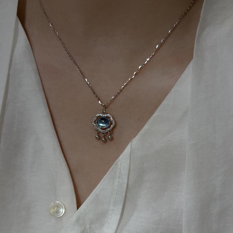 Blue Opal Ruyi Pendant Necklace Female Retro Personality Simple Versatile Temperament Fashion Neck Chain Collarbone Chain
