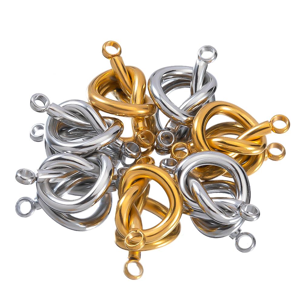 No Fade 5pcs Stainless Steel Twist Knot Connectors Double Hole Charms Pendants For DIY Handmade Bracelet Necklace Jewelry Making