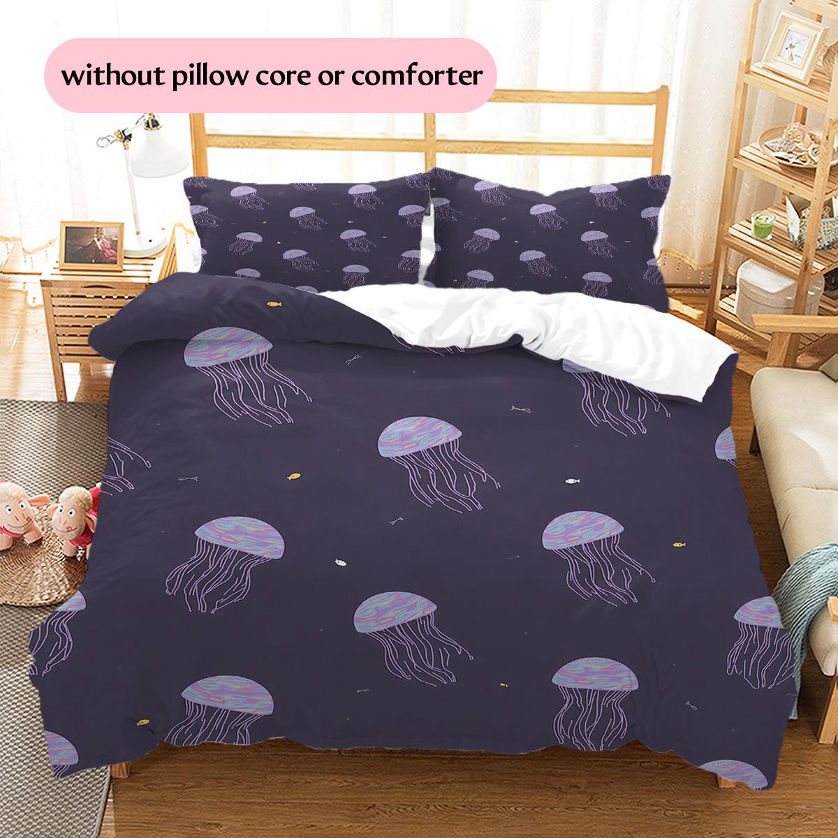 A swarm of jellyfish Pattern Bedding Quilt Set Quilt Cover Pillowcase Home Decoration Gift (1 * duvet cover + 2 * pillowcase, without core) 135x200cm