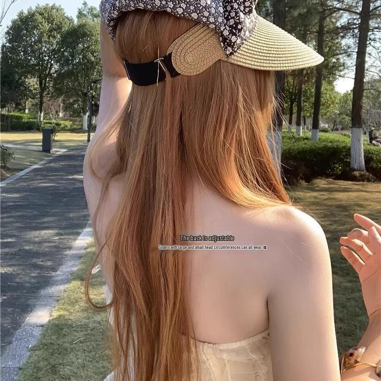 Women's Floral Fisherman Straw Hat with Sun Protection and Patchwork Triangle Scarf for Summer Outdoor Travel
