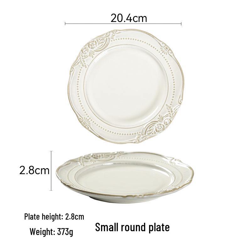 Set de Veselă Ceramică în Stil European cu Relief: Farfurii de cină, Boluri de orez, Boluri de salată și Farfurii pentru friptură