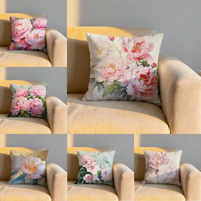 Pink Peony Flowers Cushion Cover Soft Reversible Durable Pillow Cover MultiScene Use for Home Car Daily Comfort