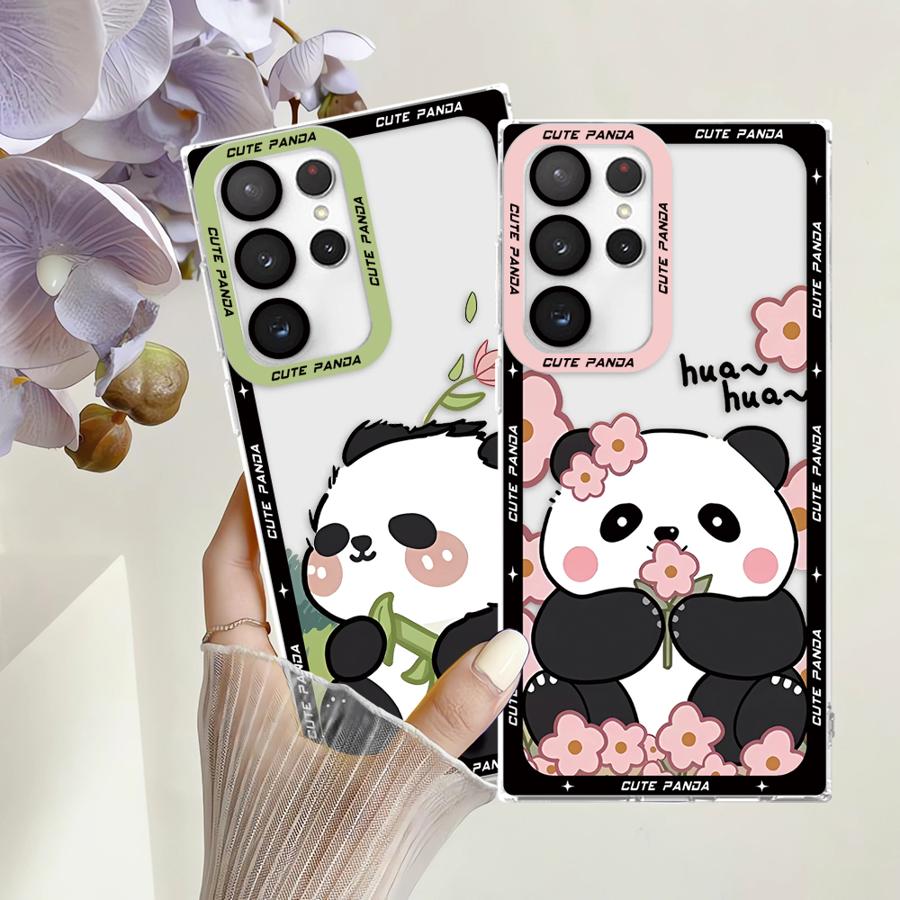 Cute Panda Pink Clear Soft Case for Samsung Galaxy S24 Ultra S20 FE S21 S22 S23 Ultra S10 Plus Note 20 Ultra 10 Plus S23 FE