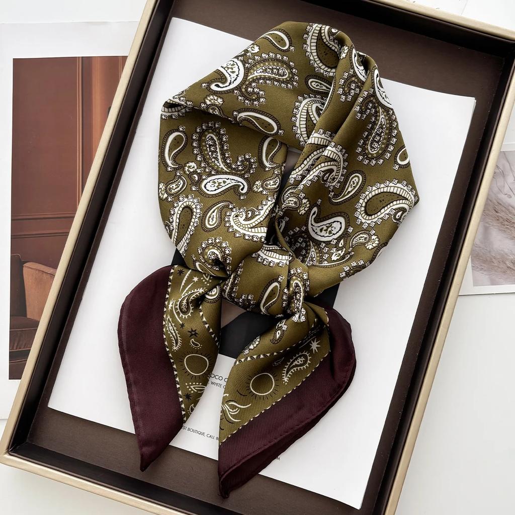 New Elegant Orchid Print Shawl Square Scarf for Women Soft Satin Neckerchief Female Hair Bands Ribbon Headband Bandana