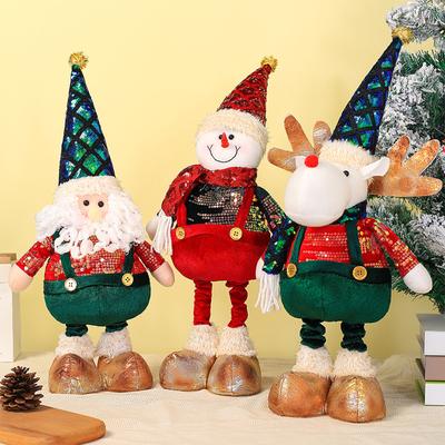 Christmas Gifts Decorations Figurine with Retractable Spring Legs Decorative Christmas Doll Christmas Plush Doll Holiday Decor