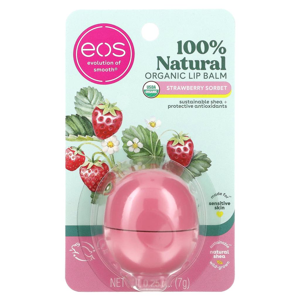 100% Natural Organic Lip Balm, Strawberry Sherbet, 7G(0.25Oz)