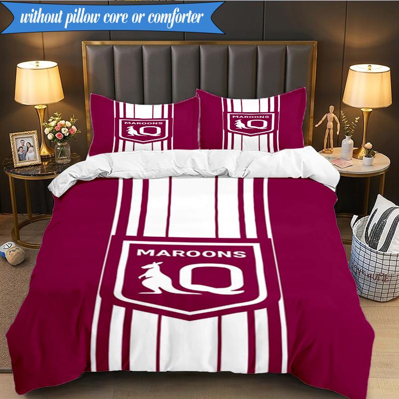 3PCS Australia Maroons Rugby Team Emblem Bedding Set 2D Printing (Includes 1 Duvet Cover + 2 Pillowcases Coreless), Bedroom decor,Fan gift