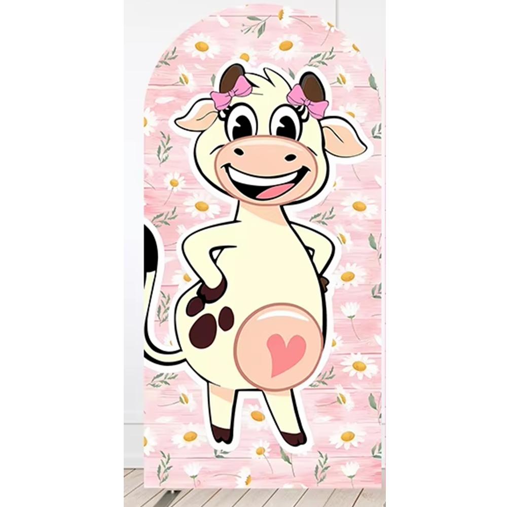 BEPAN Pink Kuh-Thema Bogen-Säulen-Hintergrund anpassbar Baby-Geburtstagsparty Taufe Babyparty Dekorations-Requisiten Stretch-Stoff