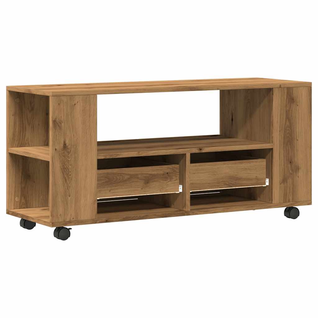 TV Stand with Casters Artisan Oak Finish 102 x 34.5 x 43 cm Engineered Wood