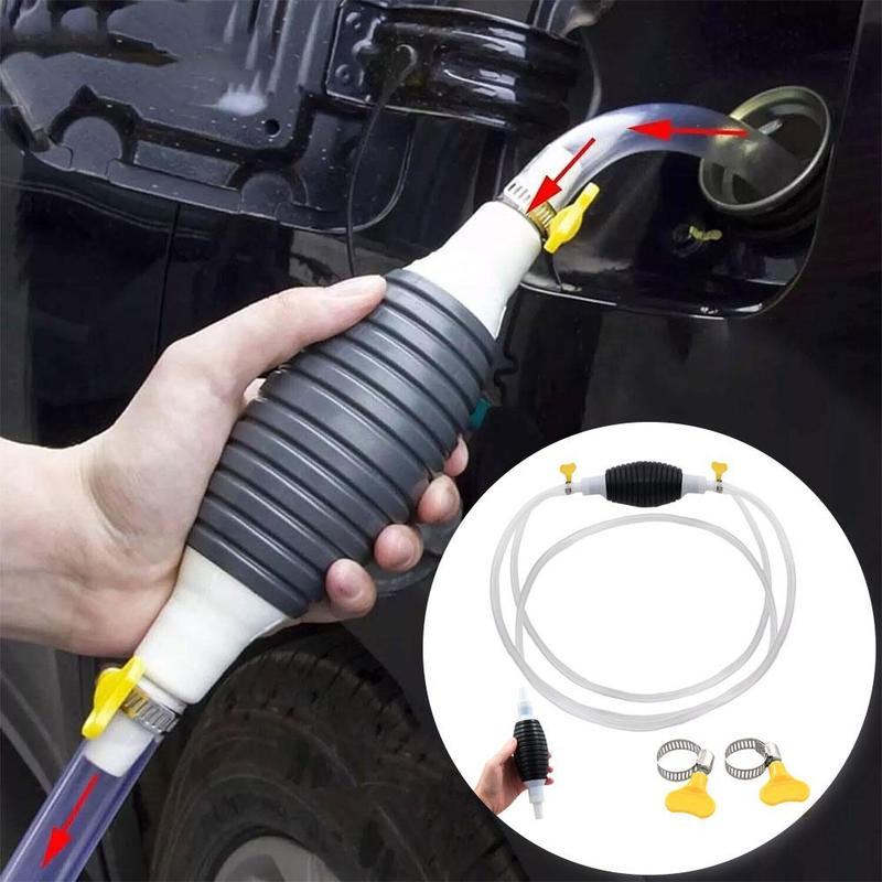 Manual Liquid Siphon Pump, Portable PVC Fuel Oil Transfer Hose with Metal Clamps, Power‑Free Hand Pump for Oil Water Extraction