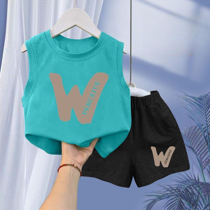 Summer Children's Vest Boys and Girls Sleeveless T-shirt Top Cartoon Two-piece Set